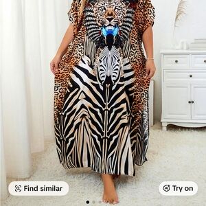 Animal Print all over print batwing sleeve V-neck mumu BoHo casual Plus Size